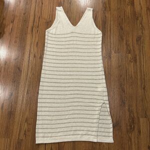 Floris Italy Dress Womens Medium Large Cream Gold Metallic Knit Cover Up Boho